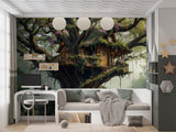 Children’s Dream Fantasy-Themed Mural Desing, Self-Adhesive Kids Wallpaper, Nursery Room Print, ‘Treehouse’ Wall Art