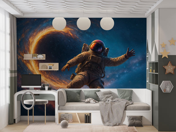 Bright Self-Adhesive Wallpapers For Bedroom, Living Room. Art Print For A Teenager's Room, Feature Wall Poster "Astronaut In The Galaxy Vortex" 👨‍🚀