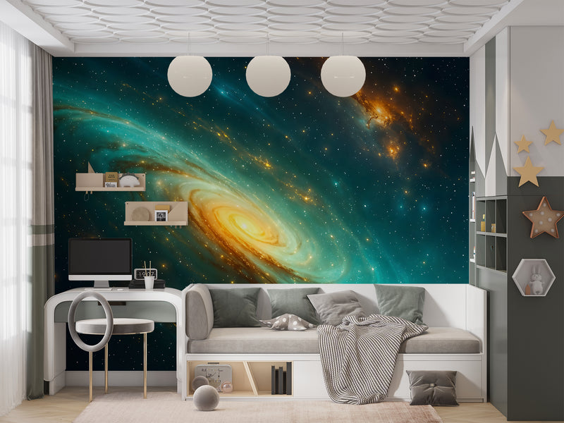 Wallpapers For Cosmic Design Vinyl Wallpaper Peel and Stick For Living Room, Hall, Art Design For Office "Spiral Galaxy In Radiance" Accent Wall 🌌✨