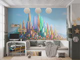 Peel and Stick Wallpaper Kids Room Print – Cartoon City Design for Playroom | Future City Full Wall Mural