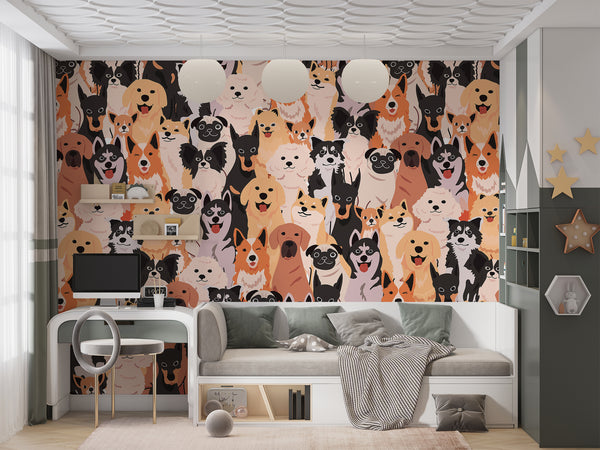 Self-Adhesive Wall Murals Full Wall Collage With Dogs For Cozy Bedroom  Living Room 🐾"Happy Pets"🐾