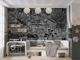 Peel and Stick Grey Graffiti Wall Mural – Modern Interior Design Wallpaper for Gaming Room, Peel and Stick Urban Street Art Decor