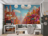 Non-Woven Wall Mural Candy Cityscape – Colorful Fantasy Candy World Wallpaper for Kids Room & Playroom Decor