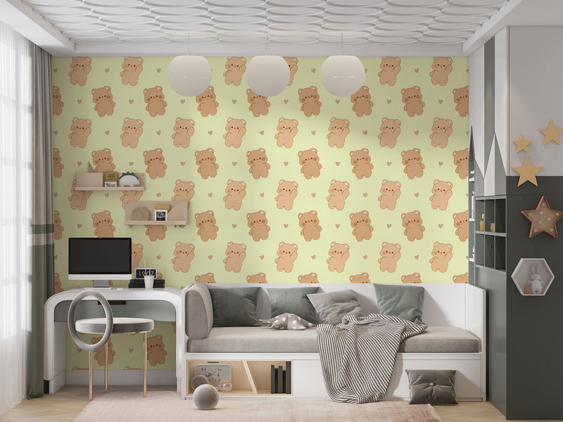 Cute Design For Kids Room Peel and Stick Mural, For Children’s Playroom, Kids Wallpaper ‘Teddy Bears’ 🐻