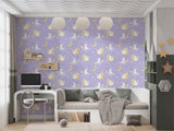 Non-Woven Wall Mural “Cute Bunnies on the Moon Catching Stars” – Magical Nursery Wallpaper