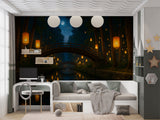 Self-Adhesive Wall Mural Print for Kids Room Lanterns Lighting the River Art Wall Kids Wallpaper Playroom Decor