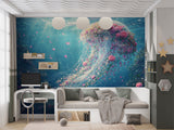 Non-Woven Wallpaper Ethereal Jellyfish Ocean Wall Mural Premium Marine Decor