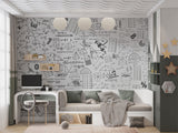 Graphic wallpaper Science theme Mathematical wallpaper Full wall peel and stick mural for kids’ room or living room Educational space print Gray background "Mathematical Formulas" 🧮
