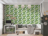 Green Leaf Geometric Pattern Wall Mural – Modern Botanical Traditional Wallpaper, Seamless Nature Wall Design