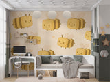 Cute Wall Murals for Kids Room, Self-Adhesive Full Wall Wallpaper “Rectangular Bees” Print for Playroom, Children’s Art for Nursery 🐝✨