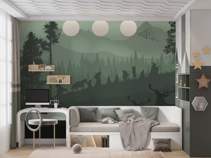 Self-adhesive wallpaper for a kids' room with a spirit of adventure and a magical atmosphere, accent wall art print "Silhouettes of Heroes" ✨