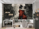 Cyberpunk Cat Wall Mural – Gaming Room Peel and Stick Wallpaper | Cool Teen Bedroom Decor Gift