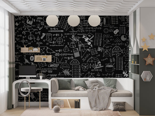 Brutal background Non-woven wallpaper for office Educational print for teen’s room Dark wall with mathematical formulas Full wall art Unique wallpaper ⚙️