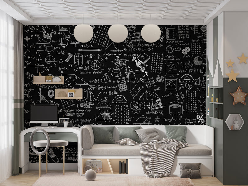 Brutal background Non-woven wallpaper for office Educational print for teen’s room Dark wall with mathematical formulas Full wall art Unique wallpaper ⚙️