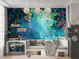 Enchanted Tropical Forest Wall Mural – Colorful Floral Jungle Peel and Stick Wallpaper for Kids Room & Bedroom