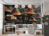 Fantasy Print for Kids Room, Non-Woven Wall Murals, Botanical Design “Mushroom City” for Children’s Playroom 🌿🍄