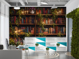 Library Peel and Stick Wall Mural – Cozy Bookcase Wallpaper for Home Office, Reading Room