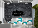 Peel and Stick Wall Mural Print for Office Science Theme Art Wall Kids Room Wallpaper Accent Wall “Chemistry and Formulas” Design for Classroom School Design Idea