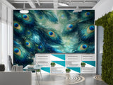 Peacock Feather Abstract Peel and Stick Wall Mural – Elegant Botanical Wallpaper in Teal Tones