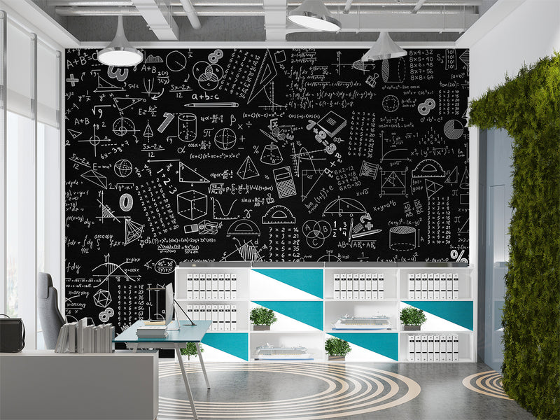Brutal background Non-woven wallpaper for office Educational print for teen’s room Dark wall with mathematical formulas Full wall art Unique wallpaper ⚙️