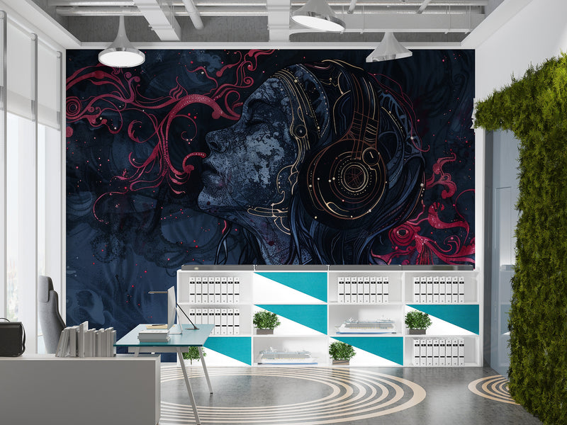 Art Abstraction Wall Vinyl Wallpaper Peel and Stick Mural Sports Theme For Office, Hall, Gym "Cosmic Enjoyment Of Music"