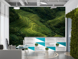 Lush Green Rice Terraces Aerial View – Peel and Stick Wall Mural Nature Landscape Wallpaper