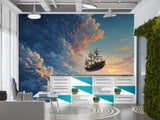 Non-Woven Wall Mural for Kids Room – Flying Ship Fairy Tale Print