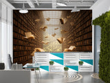 Floating Books Library Wall Mural for Office – Non-Woven Wallpaper for Workspace