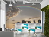 Nature and Urban Wall Mural – Self-Adhesive Full Wall Art for Bedroom, Office, Living Room | "Rainbow over the City" Home Print 🌆🌈