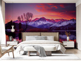 Bedroom and Living Room Wallpapers – Natural Print, Traditional Wall Murals for Accent Wall "Magnetic Mountains in Sunset Rays", Bold Design 🌄