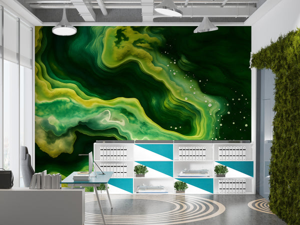 Bright Abstraction Self-Adhesive Wallpaper For Living Room, Bedroom, Office Dark Green Color Color Overflows ✨