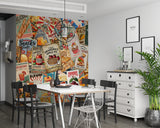 Non-Woven Wall Mural Vintage Food Poster Collage – Retro Restaurant Concept Wallpaper