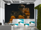 Non-Woven Wallpaper Astronaut in Space with Retro Boombox – Vintage Wall Mural for Bedroom and Living Room