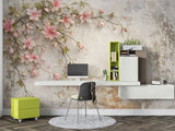 Peel and Stick  Floral Wallpaper – Vintage Pink Blossoms Wall Mural for Bedroom