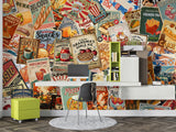Non-Woven Wall Mural Vintage Food Poster Collage – Retro Restaurant Concept Wallpaper