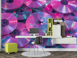 Retro Y2K Aesthetic CD Wall Mural - Neon Pink Iridescent Peel and Stick Wallpaper