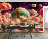 Whimsical Galaxy Cotton Candy Clouds Wallpaper – Pink Dreamscape Space Mural for Nursery & Playroom