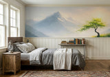 Serene Mountain Mist and Lone Tree Wall Mural - Non-Woven Wallpaper