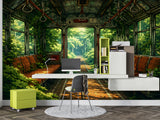 Self-Adhesive Wallpaper Forgotten Train in the Forest – Nature Print for Bedroom