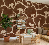 African Safari Animals Silhouette Wallpaper Giraffe Peel and Stick Wall Mural