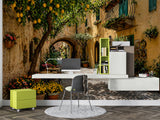 Sun-Drenched Italian Lemon Street Wall Mural - Mediterranean Alley Peel and Stick Wallpaper