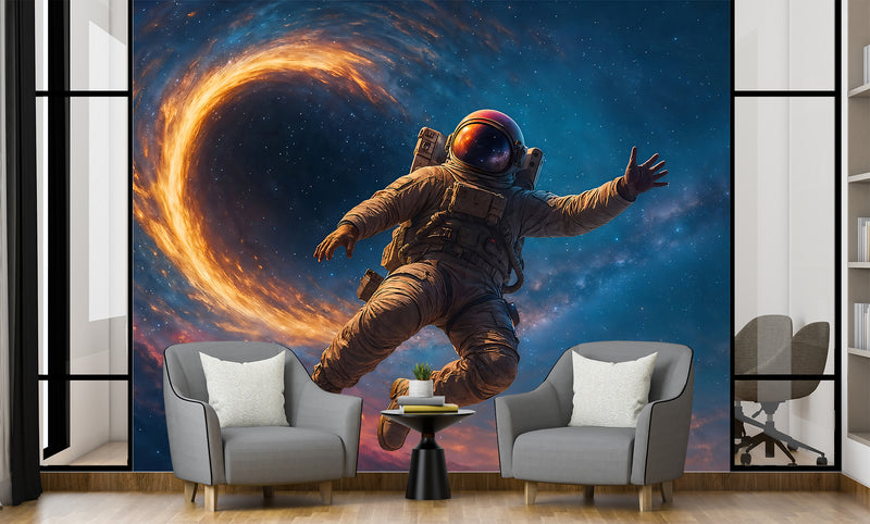 Bright Self-Adhesive Wallpapers For Bedroom, Living Room. Art Print For A Teenager's Room, Feature Wall Poster "Astronaut In The Galaxy Vortex" 👨‍🚀