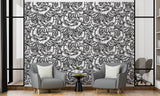 Floral print Black and white art Calm tones on the wall Peel and stick wallpaper for living room or bedroom "Graphic Roses" Nature-inspired design Accent wall
