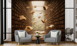 Floating Books Library Wall Mural for Office – Non-Woven Wallpaper for Workspace