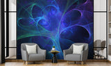 Abstract Neon Fractal Peel and Stick Wallpaper – Futuristic Blue and Purple Wall Mural for Playroom, Bedroom, and Creative Spaces