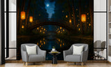 Self-Adhesive Wall Mural Print for Kids Room Lanterns Lighting the River Art Wall Kids Wallpaper Playroom Decor