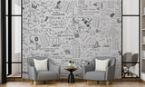 Graphic wallpaper Science theme Mathematical wallpaper Full wall peel and stick mural for kids’ room or living room Educational space print Gray background "Mathematical Formulas" 🧮