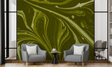 Olive Green Abstract Marble Wall Mural – Modern Minimalist Peel and Stick Wallpaper for Living Room & Bedroom