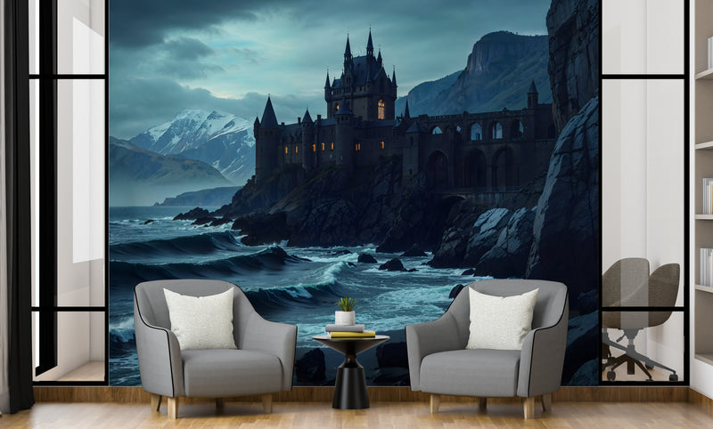 Gothic Style Self-Adhesive Wall Murals for Living Room, Bedroom, or Home Office – "Fortress at the Edge of the World"