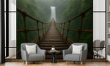 Natural Print "Bridge Into The Mist Toward The Waterfall" Brutal Wall Art Self-Adhesive Wallpaper For Living Room, Office, Adventure Lovers 🏞️